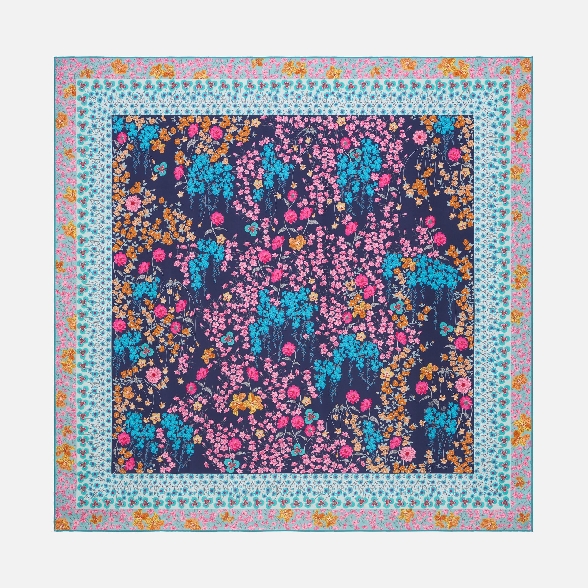 Scent Of Flowers Silk Twill Printed Scarf - Dark Blue ราคา 3,802 บาท*ส่งฟรี