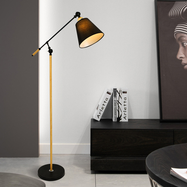 【Big-Sales】 Nordic White Black Wood Color Floor Lamp Modern E27 Floor Lamps Standing Corner Standing Lamp Metal Reading