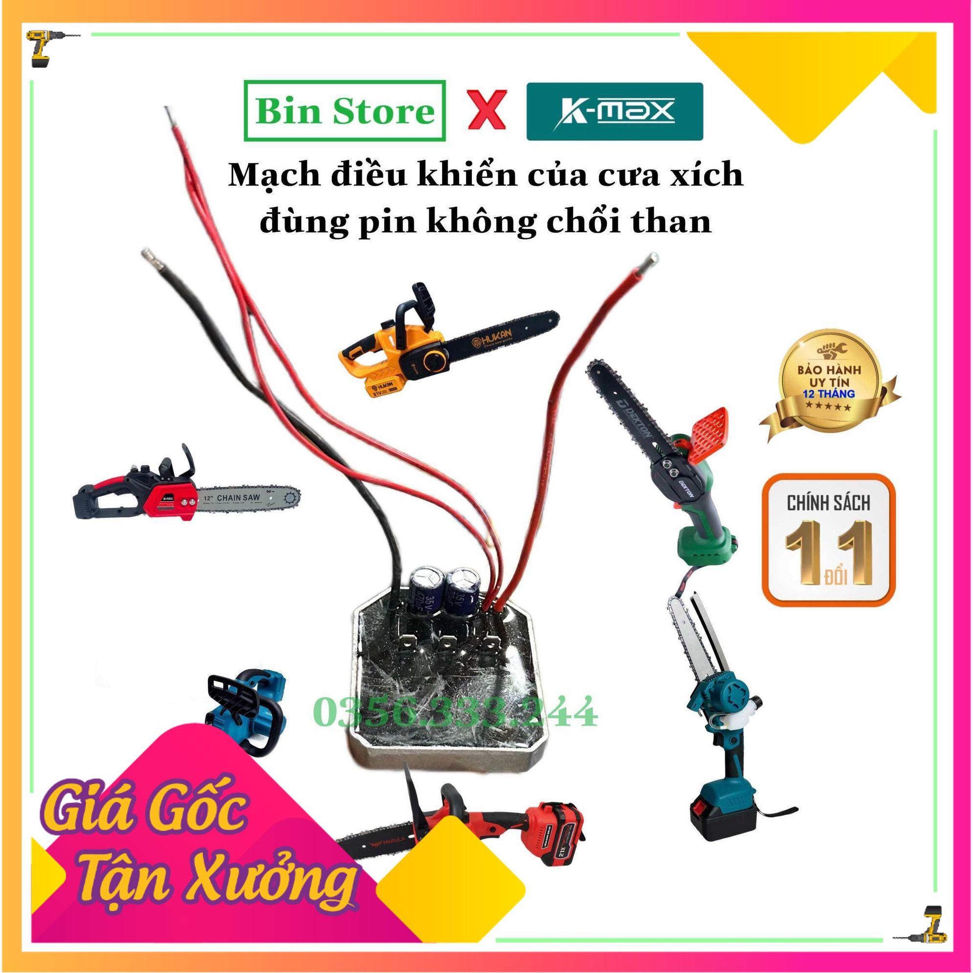 Mạch điều khiển máy cưa xích dùng pin không chổi than - mạch nhôm 2 tụ - dùng cho các loại cưa xích MKT, HUKAN, DEKTON, DRAMA,...