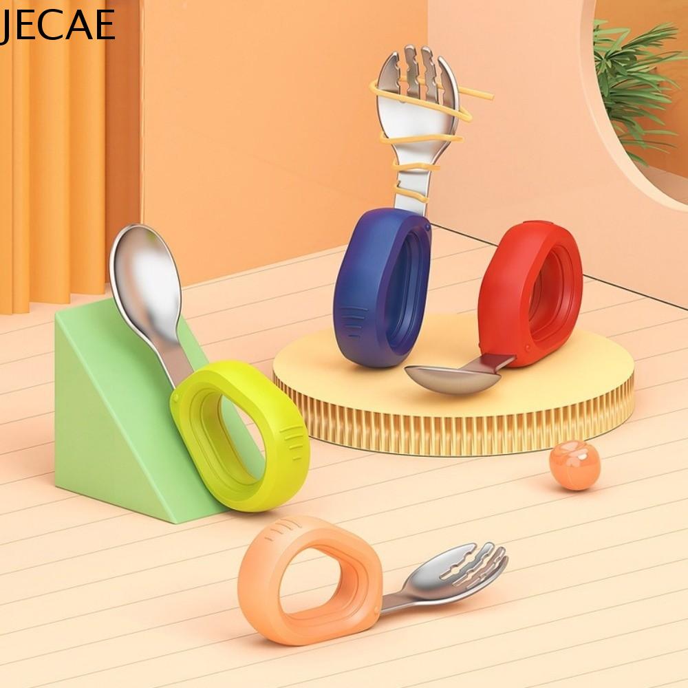JECAE Tay cầm silicone Bộ thìa silicone cho bé Chống trượt Thiết kế chống ngạt Bộ đồ ăn cho trẻ nhỏ Thiết kế an toàn Không chứa BPA Bộ đồ ăn cho trẻ em Bộ dao dĩa cho trẻ em