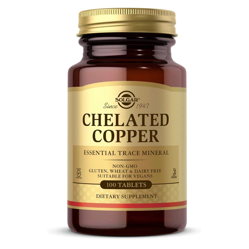 Viên chay khoáng đồng giúp hình thành collagen Solgar chalated Copper 100viên USA