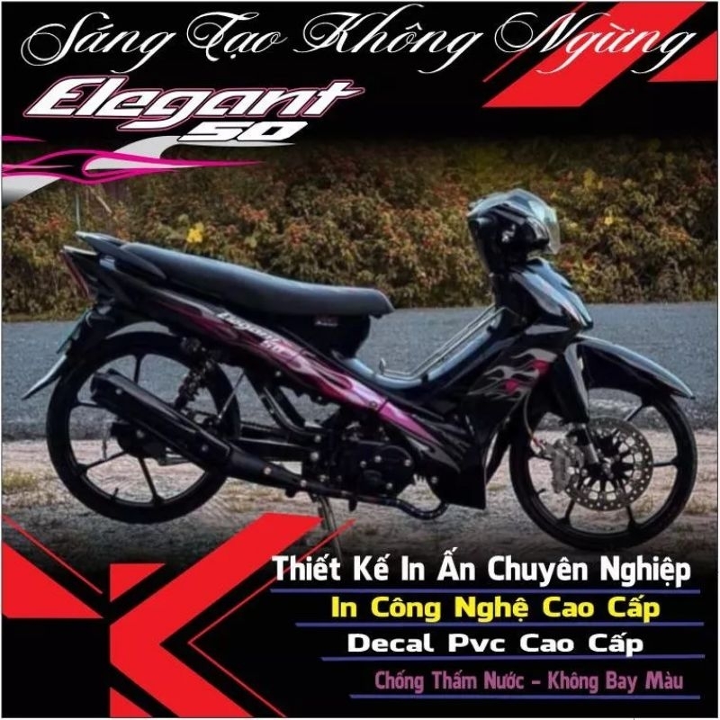 Tem lửa hồng dán xe Elegant 50cc mẫu đẹp