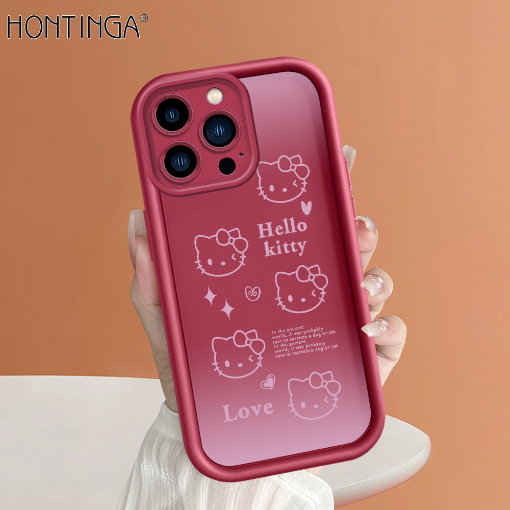 Ốp Hontinga cho iPhone 15 Pro Max 11 12 13 14 Pro Max Plus Mini Ốp lưng hình vuông ban đầu mềm dễ thương Hello Kitty vỏ toàn bộ silicon cao su chống sốc bảo vệ máy ảnh Ốp lưng ốp điện thoại mềm Ốp Bán Chạy nhất mềm