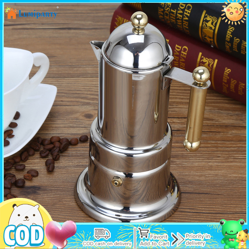 Stovetop Espresso Maker With Ergonomic Handle, Stainless Steel Stovetop Moka Pot Espresso Maker Percolator, 4 Cup 200ml 6.6oz Portable Italian Coffee Maker ราคา 733 บาท*ส่งฟรี