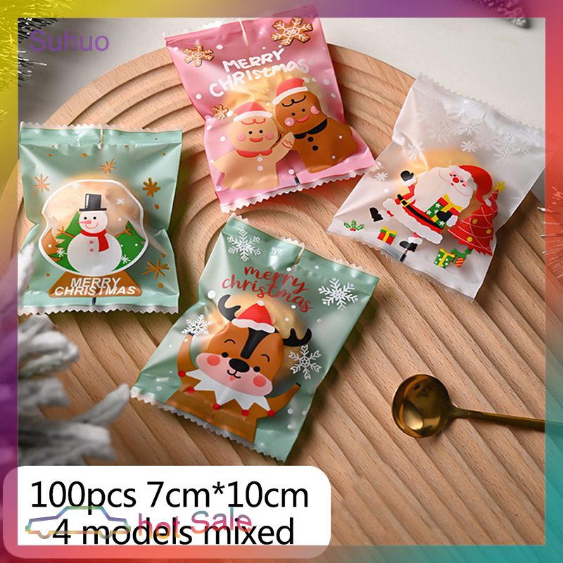 StoBag 50/100pcs New Christmas Candy Snack Ziplock Bags Packaging Cute  Small Kids Cartoon Plastic Sealed Food Storage Pouches