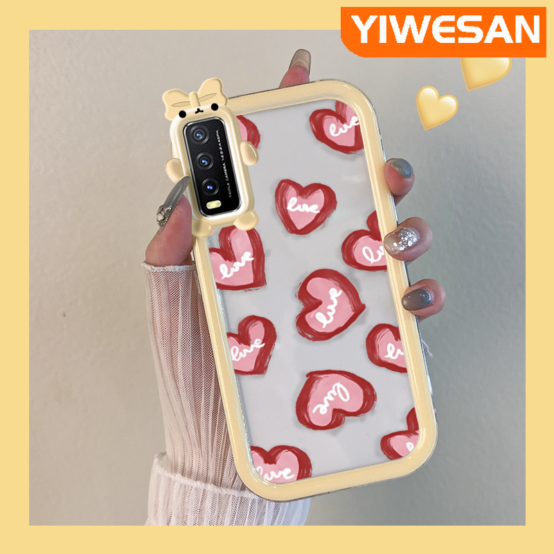 YIWESAN Casing For VIVO Y20 Y20i Y20s Y12s Y20 2021 Y11s Y12A Y20T Y20S M Y20S D Case Cartoon Love Heart Pattern Colorful Lovely Little Monster Camera Lens Soft Silicone Transparent Casing Simple Clear Shockproof Protective Case