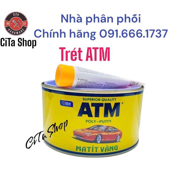 Chất trét, Bột Trét bả vàng ATM 1kg bả matit trước khi sơn xe ô tô, sơn cửa sắt kẽm , bả các mối hàn