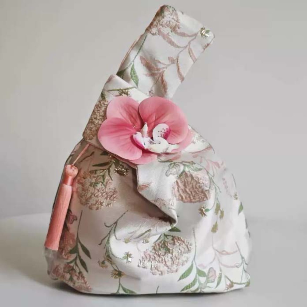HERWK  dây chuyền hoa Túi đeo cổ tay Thắt Nút Tua Rua Ví đựng đồ Phụ kiện Hanfu Túi xách phong cách Trung Quốc mới Túi đựng mỹ phẩm Thanh lịch Túi nhỏ Bé gái - 3