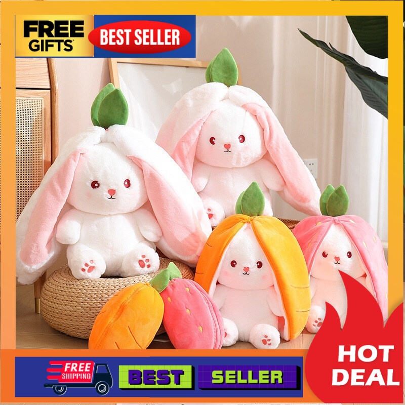 💕Extra Gift 💕 cute Transform Strawberry arnab Doll Plush Toy Carrot arnab kecil buah bone