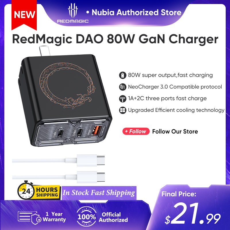 Nubia Red Magic Dao 80W Gan Sạc Sạc Nhanh 2C 1A Bộ Sạc gắn tường USB Cho Red Magic 8 Pro iPhone Nubi