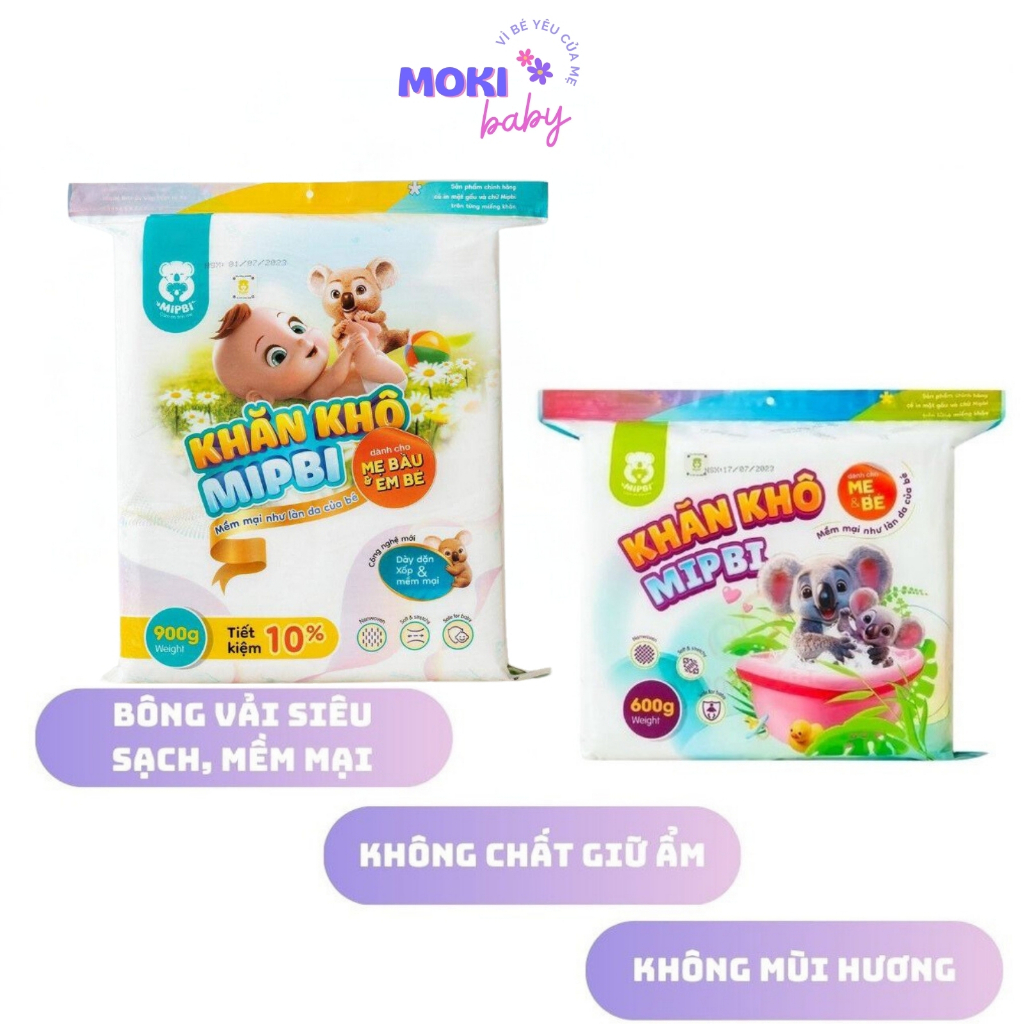 Khăn khô Mipbi 900g cho mẹ và bé khăn vải khô đa năng tiện lợi an toàn cho bé Moki Baby
