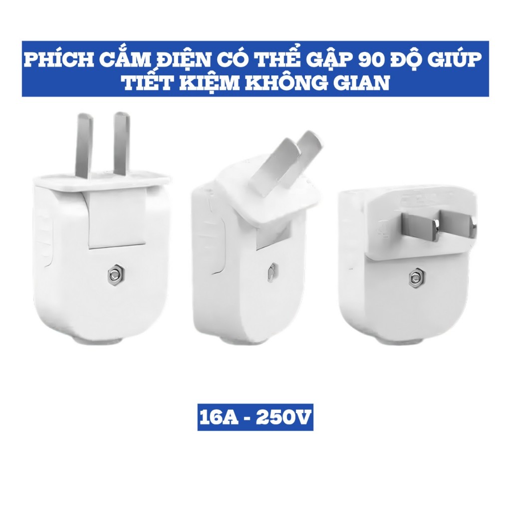 Phích Cắm Điện Gập 90 độ Chịu Tải 2500W Có khả năng Gập Góc 90 độ giúp tiết kiệm không gian K259