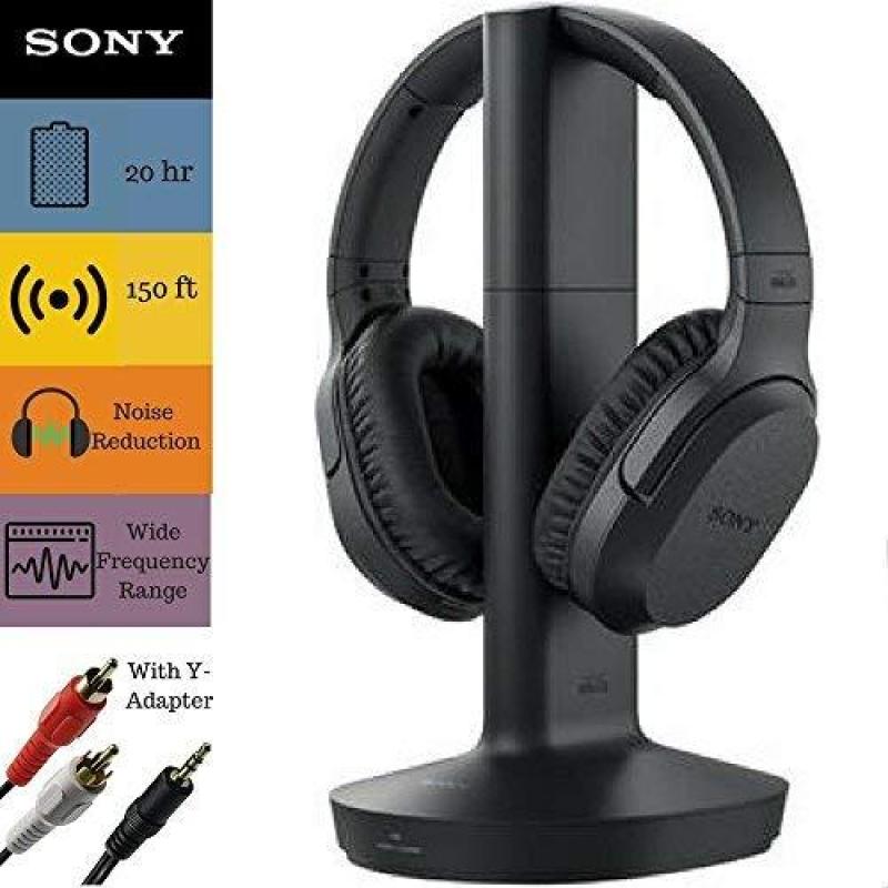 Sony RF995RK Headphone & Cable Bundle – Wireless RF Headphones Feature 150-Foot Range, Noise Reduction, Volume Control, Voice Mode, 20-Hr Battery Life – 6-ft 3.5mm Stereo/2 RCA Plug Y-Adapter for TV, Singapore