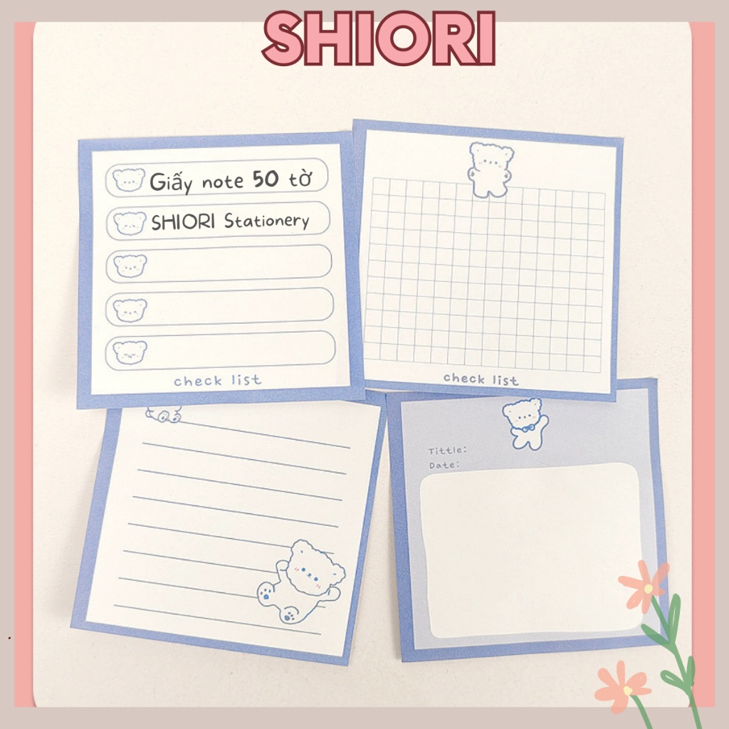 Set 50 tờ giấy ghi chú SHIORI giấy note size 76*76mm có keo dán phụ kiện văn phòng phẩm tiện lợi