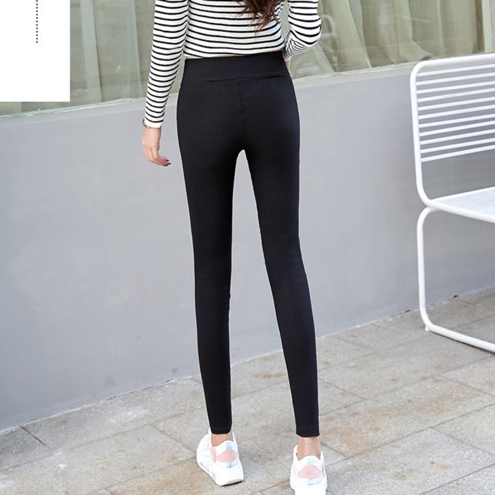 Yunjie quần nút kim loại co giãn tập yoga nhiệt thường ngày quần quần bó eo cao Mỏng legging nữ dày