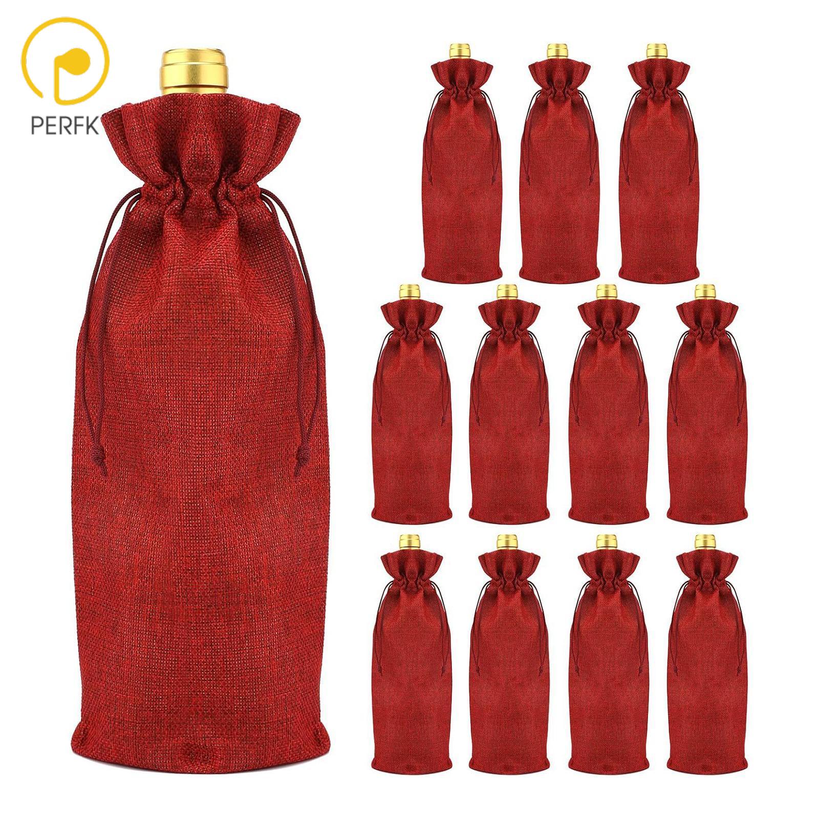 Perfk 12Pcs Burlap Bottle Bag Bottle Gift Sacks Breathable Pouch Bottle Gift Bag for Table Dinner Holiday Wedding ราคา 203 บาท*ส่งฟรี