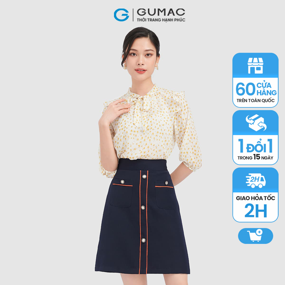 Chân váy a gumac, chân váy 2 lớp túi đắp phối viền vc09001