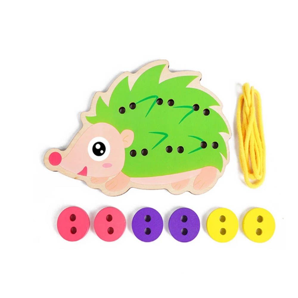 ORANGEJOY เชือกของเล่นเกม Hedgehog กระโปรงปุ่มจิ๊กซอว์สำหรับเด็กอนุบาล Handmade ไม้ Maria Montessori การศึกษา