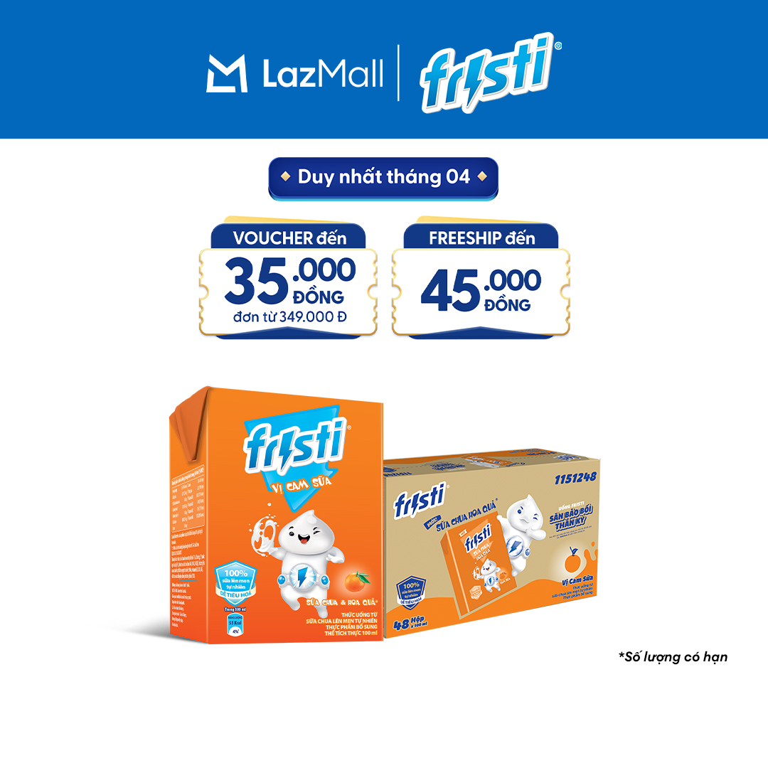 Thùng 48 Hộp Sữa Chua Lên Men Tự Nhiên Fristi Vị Cam Sữa 100ml (48x100ml)