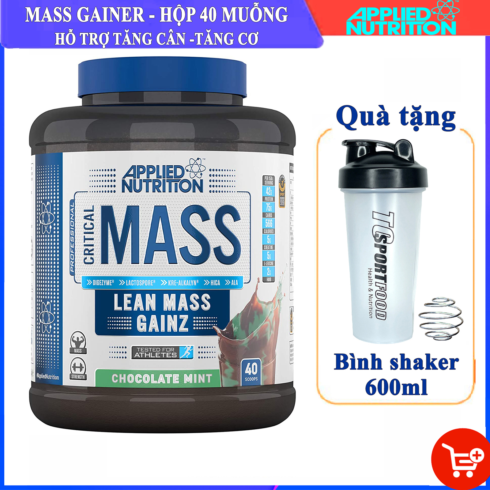 Sữa tăng cân tăng cơ Critical Mass của APPLIED NUTRITION hương Socola bạc