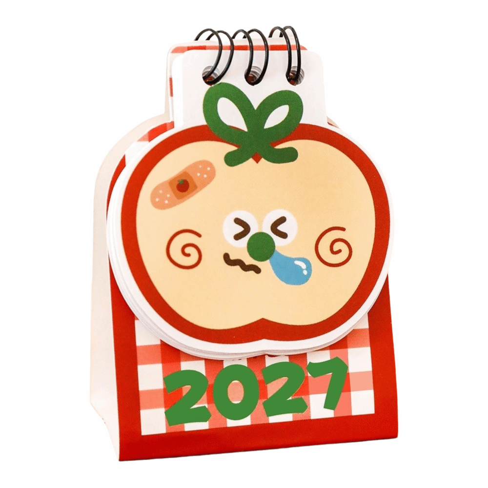JESSLILY Appl Shape 2027 Desk Calendar Coil Binding Mini Flip Calendar Memo Calendar Home/Office Desk
