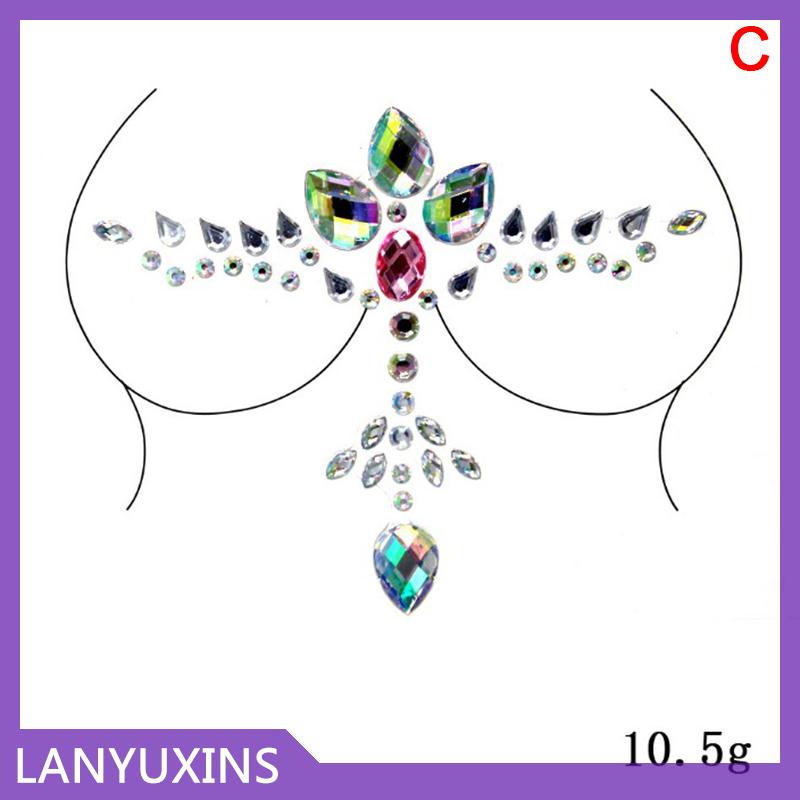 LANYUXINS Miếng dán hình xăm giả trang sức ngực trang trí mặt pha lê kim cương giả Acrylic