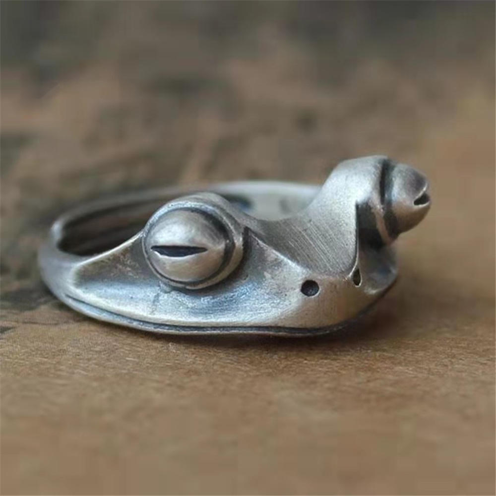 B0868 Phụ Nữ Valentine Quà Tặng Ngày Retro May Mắn Nhẫn Unisex Có Thể Điều Chỉnh Sáng Tạo Động Vật Ếch Nhẫn Toad Bohemian