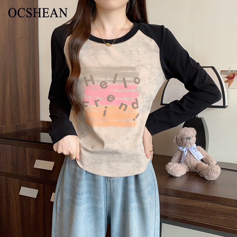 OCSHEAN เสื้อยืดแขนยาวผู้หญิง ดีไซน์เรียบง่าย ใส่สบาย สำหรับช่วงเวลาพักผ่อน ราคา 151 บาท*ส่งฟรี