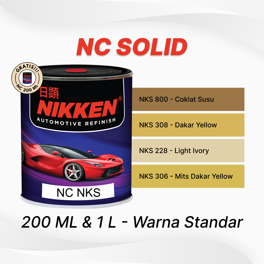 NIKKEN NKS NC Solid Color - Warna Standar - Cat Duco Mobil Motor Kayu Besi - Coklat Susu / Dakar Yellow / Light Ivory / Mits Dakar Yellow Giá 24,200 Đồng*Miễn phí vận chuyển