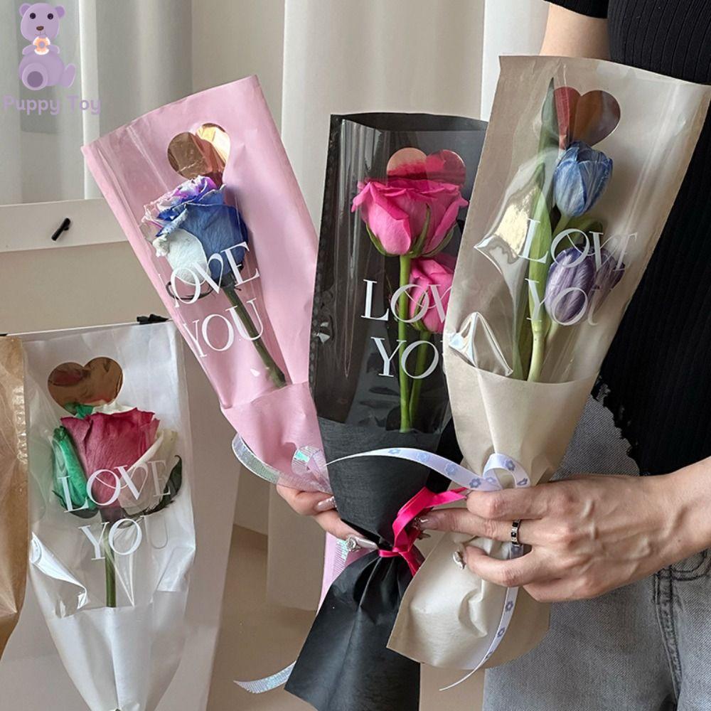TESDFD 10PCS Không thấm nước Túi bao bì hoa giấy kraft Vật tư đóng gói Trong suốt Giấy gói hoa Tự làm Túi nhựa Vật liệu đóng gói bó hoa Đám cưới