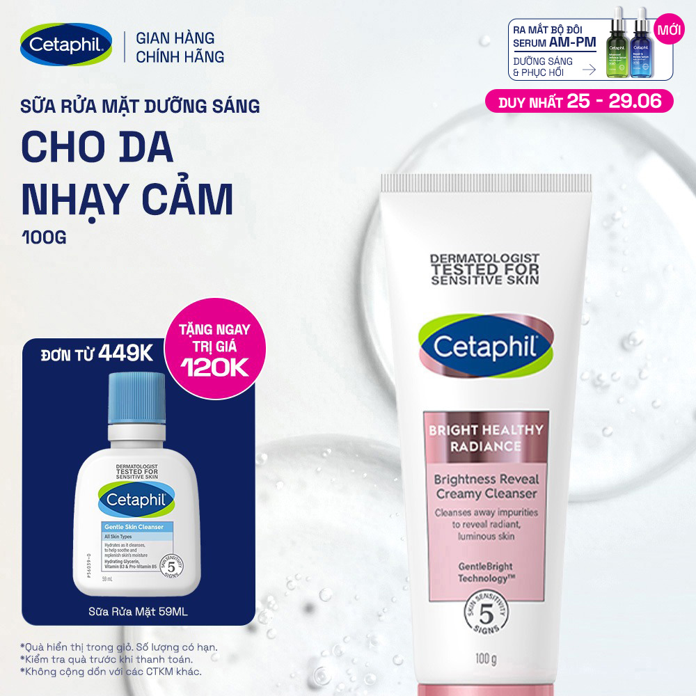 Sữa rửa mặt làm sáng cho da nhạy cảm Cetaphil Bright Healthy Radiance Brightness Reveal Creamy Cleanser 100g