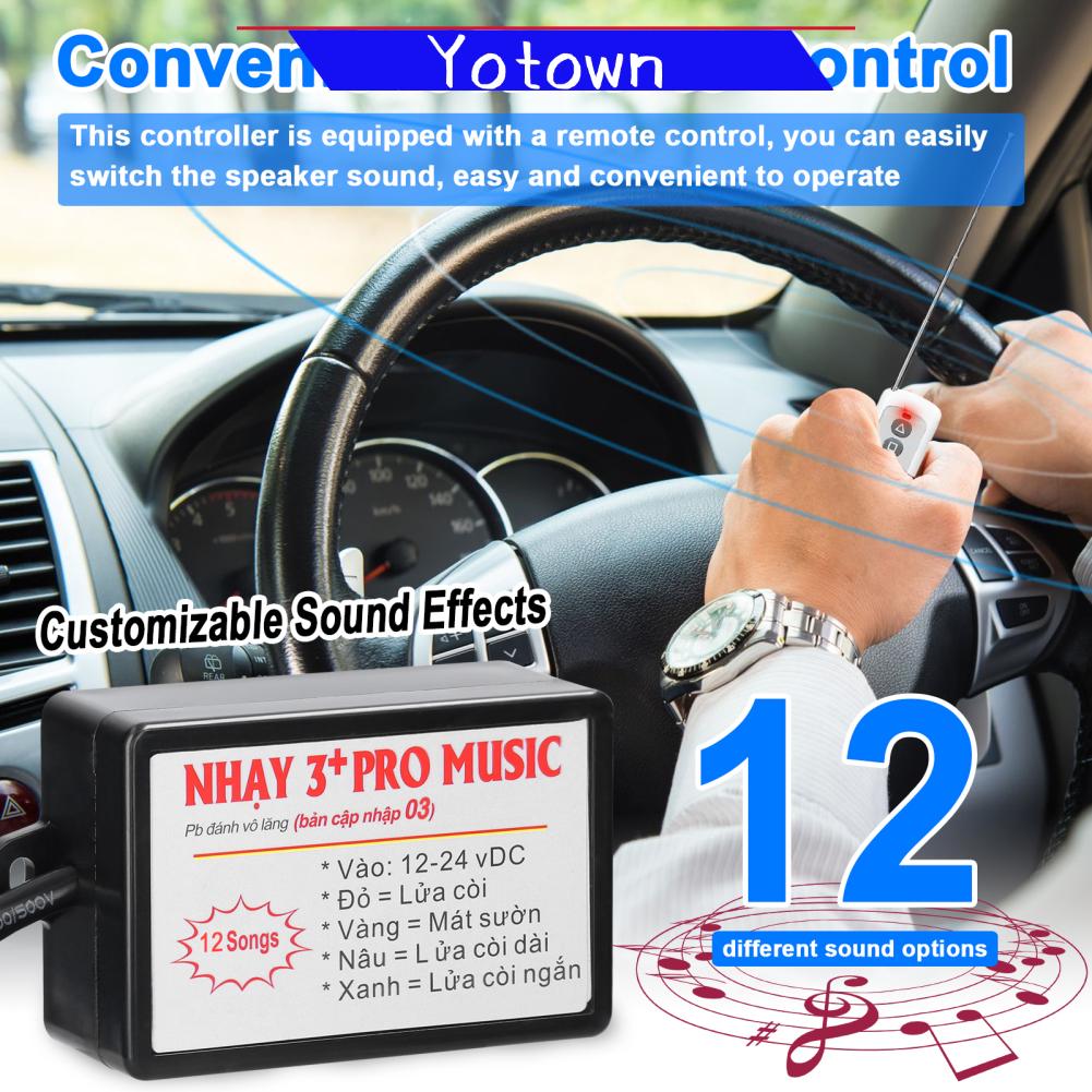 Yotown Bộ điều khiển còi ô tô Loa còi điện Bộ điều khiển âm thanh với 12 hiệu ứng âm thanh Chuyển đổi điều khiển từ xa 12-24V cho ô tô xe tải Marine Boat