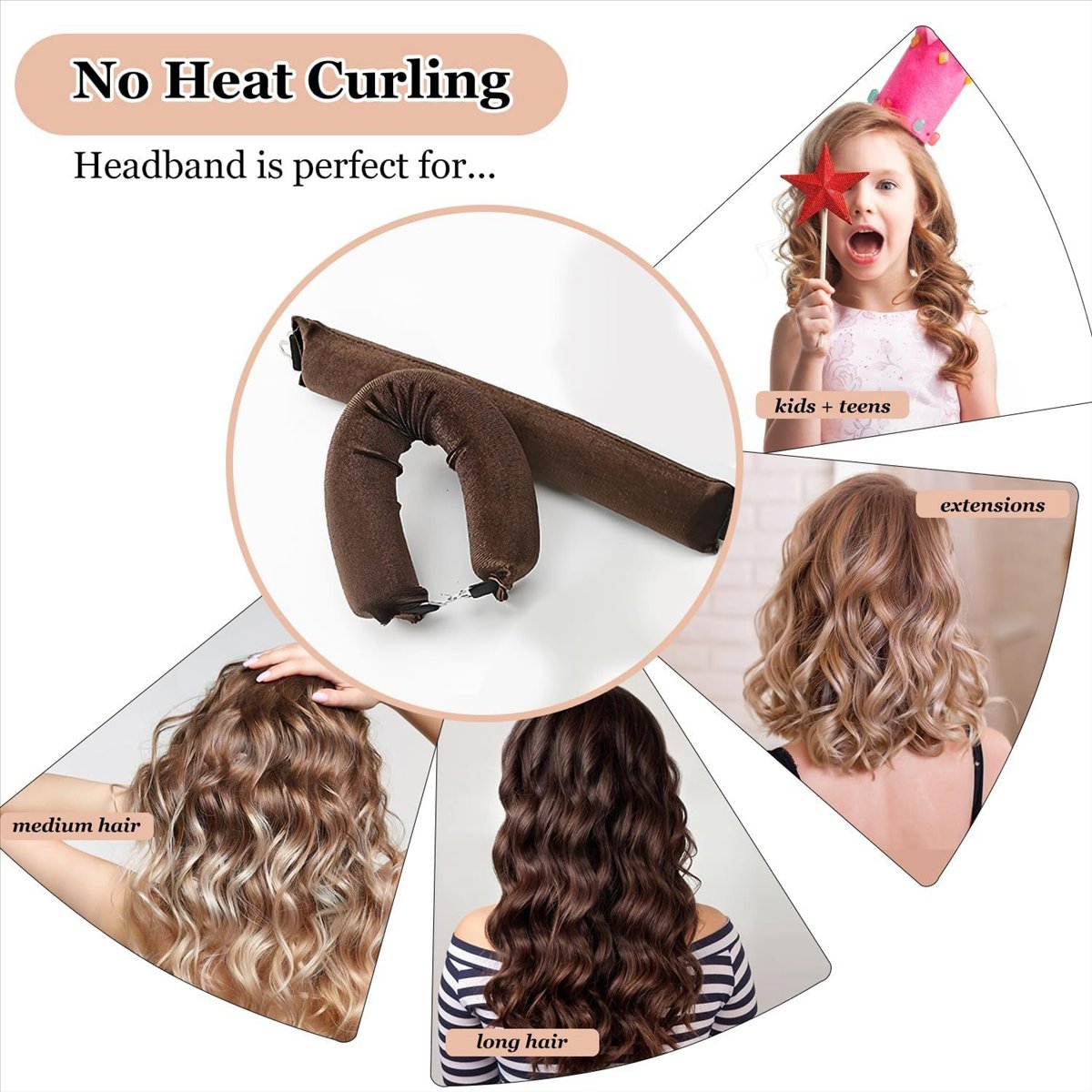 IN Stock No Heat Hair Curler Overnight No Heat Curls Blowout Rod Headband for All Hair Types+Hook No Heat Curling to Sleep
