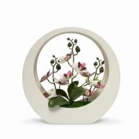HOUCHU Ornaments Artificial Orchid Pot Plant Decorative Floral Art Home Decor Imitation Flower Bonsai Sweet Moon Shape Orchid Potted Plant Wedding Decor