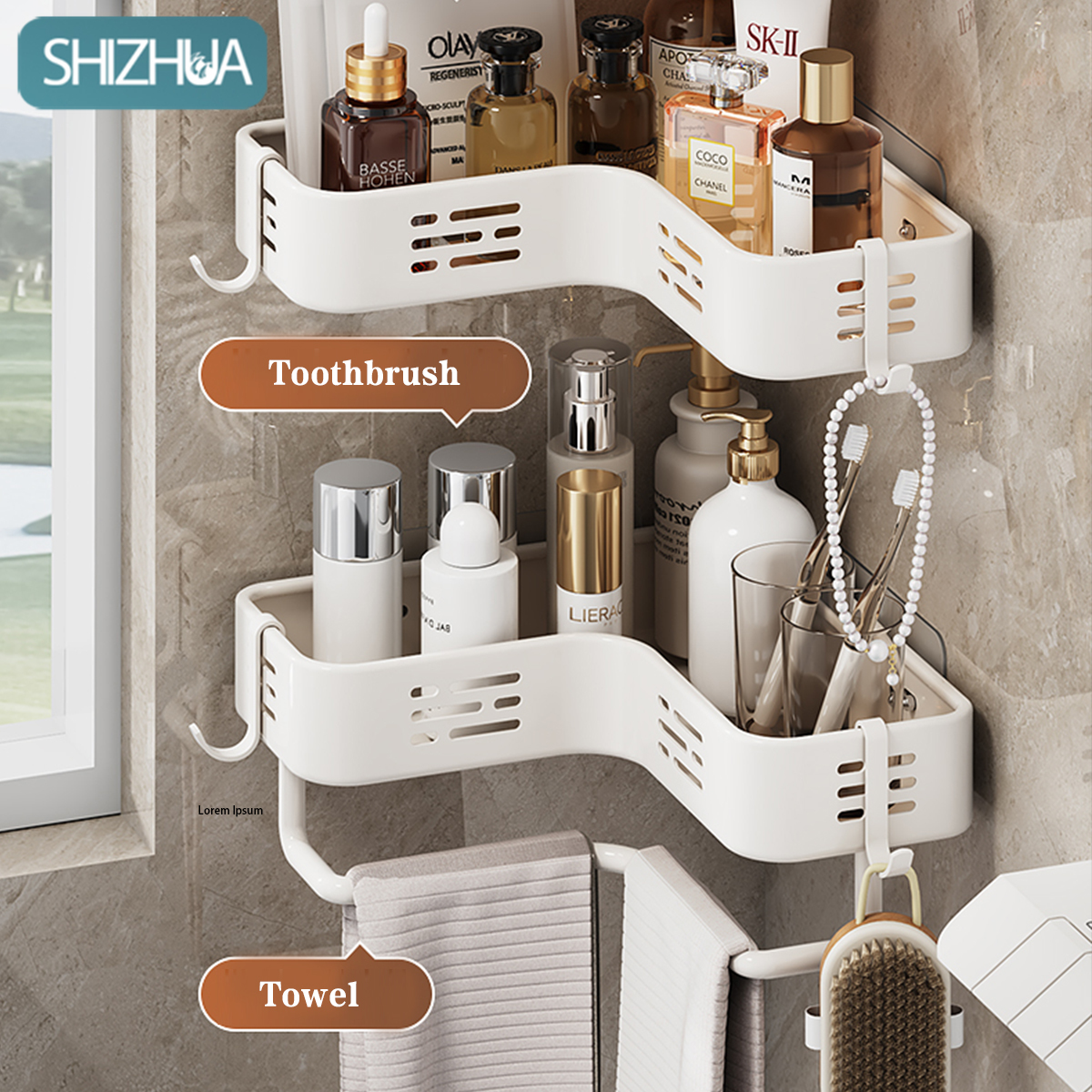 ชั้นวางของในห้องน้ำ ที่วางของเข้ามุม ห้องครัว ติดผนัง ไม่ต้องเจาะรู ชั้นวางของติดผนัง ชั้นวางของในห้องครัว สีใหม่ ราคา 149 บาท*ส่งฟรี