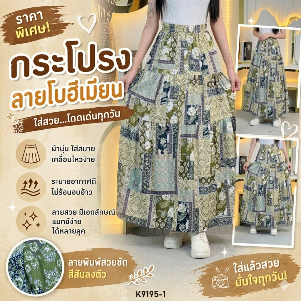 รูปสินค้า Floral Pleated Pants Korean Fashion Pants, Bright Colors, Soft Fabric, Comfortable to Wear, Cheap Price K9195/K9196