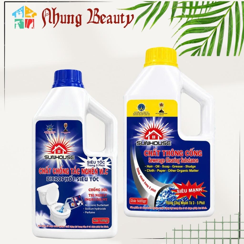 Chất thông cống và cầu Sunhouse dạng nước chai 700ml và 1400ml, trị nghẹt trong 3-5 phút, làm sạch Cầu Cống nhanh chóng.