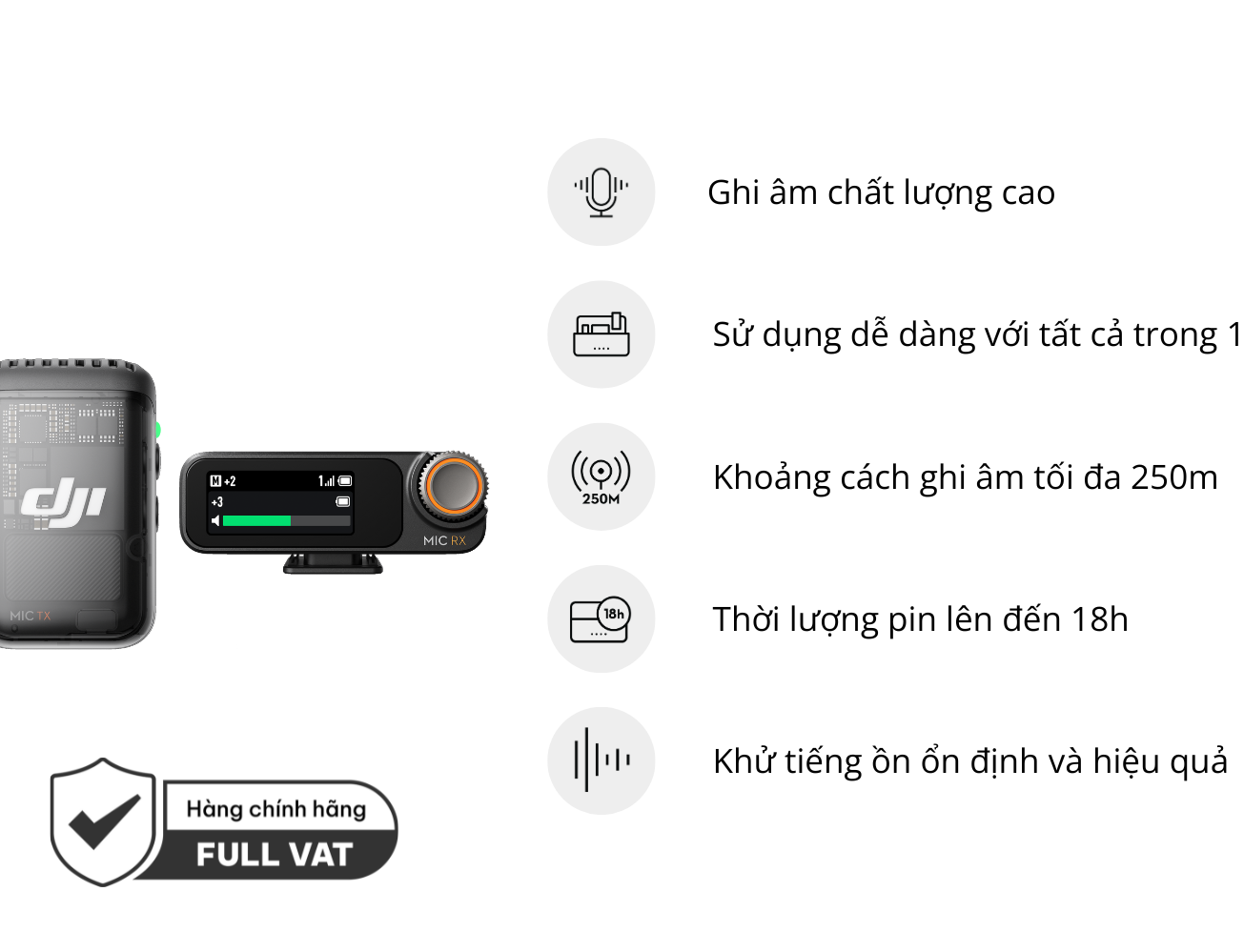 Micro thu âm DJI Mic 2 (1 TX + 1 RX) 1 mic + 1 thu + phụ kiện