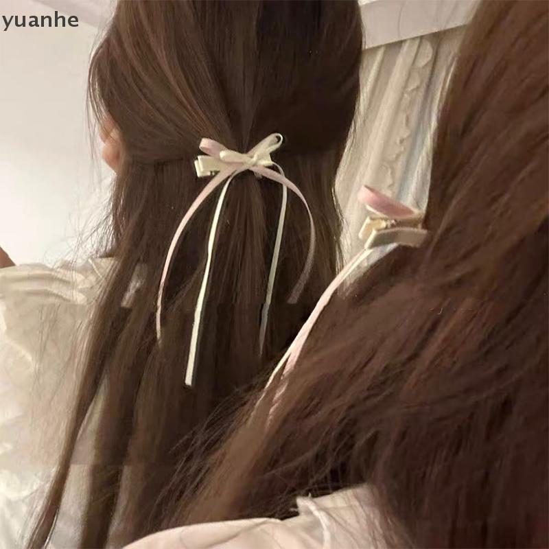yuanhe Ngọt Ngào Dài Kẹp Tóc Pháp Lolita Ren Ribbon Tua Bowknot Tóc Clip Cho Phụ Nữ Cô Gái Bên Barrettes Mũ Nón Phụ Kiện