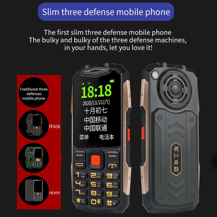 [New] K1 Triple Proofing Elder Phone, Waterproof Shockproof Dustproof, 4800mAh , 2.4 inch, 21 Keys, Bluetooth, LED Flashlight, FM, SOS, Dual SIM, Network: 2G ราคา 953 บาท*ส่งฟรี