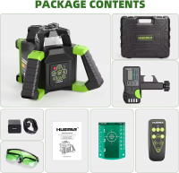 Huepar Electronic Green Rotary Laser Level + Plumb Points Self-Leveling Rotary Laser Set With Receiver & Remote Control RL300HVG