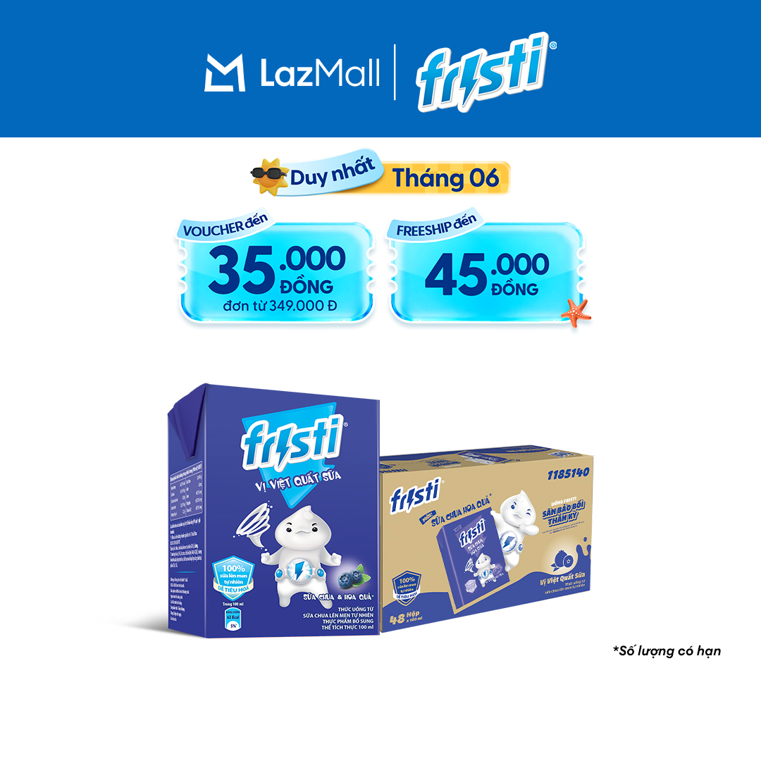 Thùng 48 Hộp Sữa Chua Lên Men Tự Nhiên Fristi Vị Việt Quất Sữa 100ml (48x100ml)