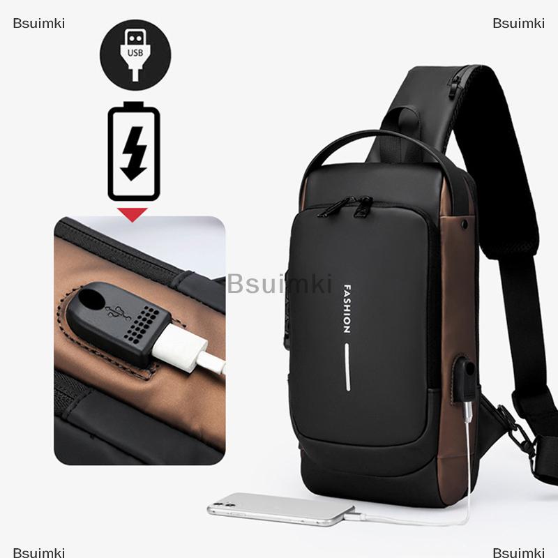 [COD] Bsuimki Người Đàn Ông Thời Trang Du Lịch Thể Thao Sling Túi Nam Đa Chức Năng Chống Trộm USB Sạc Mật Khẩu Khóa Cho Cưỡi Xe Máy Ngực Gói