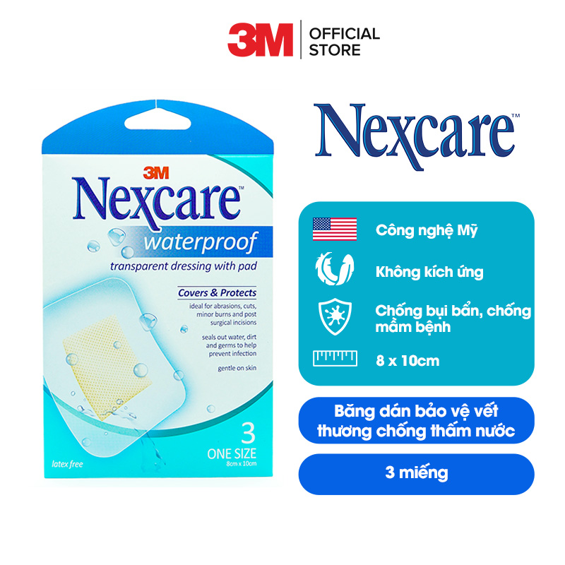 Băng dán bảo vệ vết thương có gạc vô trùng Nexcare 3M 8x10cm hộp 3 miếng