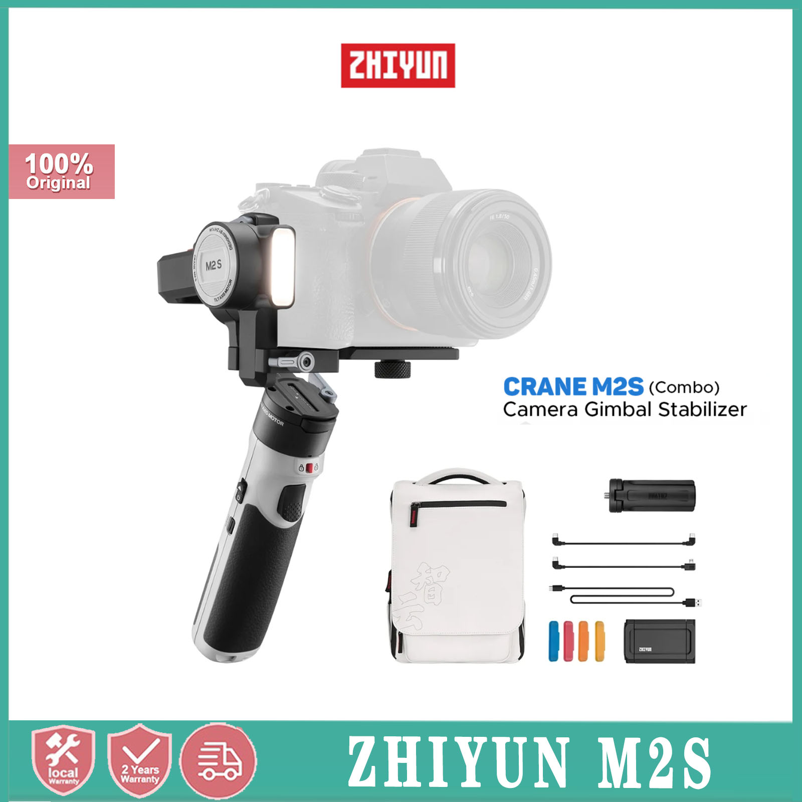 Zhiyun Crane M2S 3-Axis Handheld Gimbal Stabilizer with Pan, Tilt & Roll Rotation, Built-In Fill Light, Bluetooth / Wifi, OLED Display and ZY Play Mobile App Support for Mirrorless / Gopro / Action Cameras and Smartphone (Standard, Combo) ราคา 11,120 บาท*ส่งฟรี