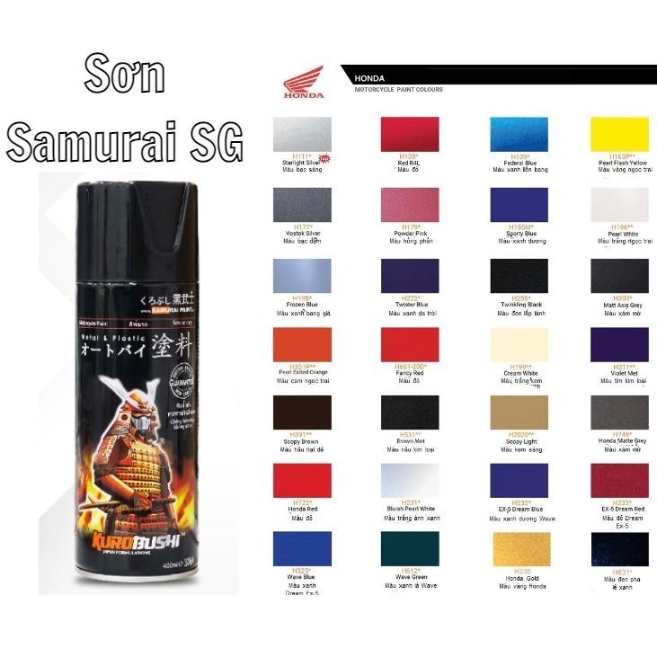  Sơn xịt samurai chính hãng đủ màu chuyên dùng cho xe máy và ô tô nhà cửa 