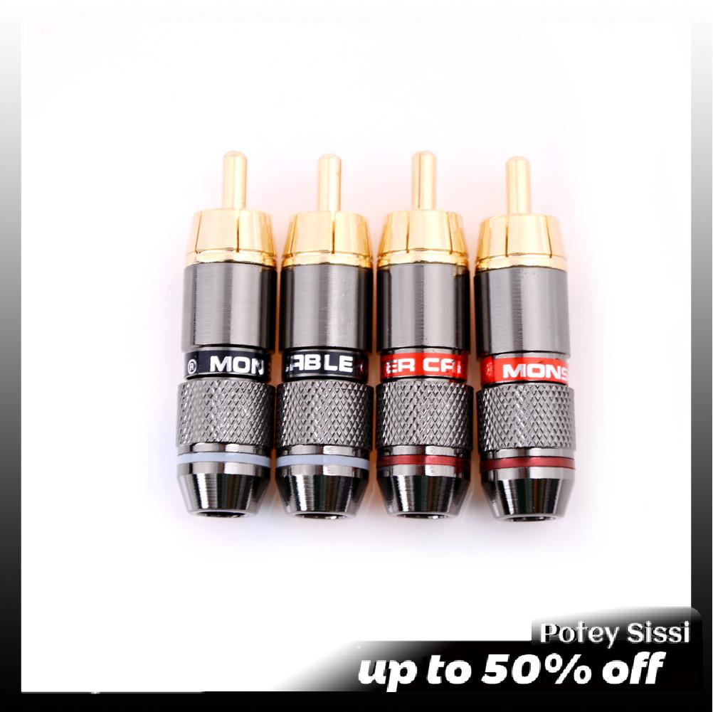 Potey 4 đầu nối âm thanh đầu cắm đực bằng đồng mạ vàng Hi-Fi RCA
