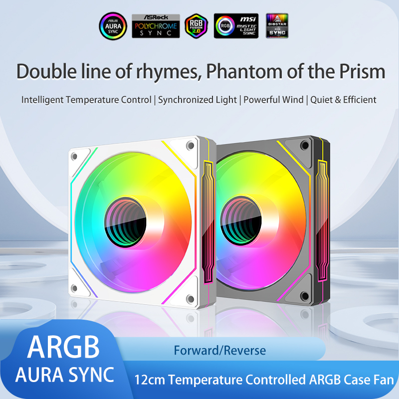 [Vktech] ปริซึม 5pro สองสายบาร์ไปข้างหน้า / ย้อนกลับทิศทางลมสามด้านเลนส์อินฟินิตี้เรืองแสง 3PIN ARGB ซิงโครนัส + 4PIN PWM ควบคุมอุณหภูมิ 12CM กรณีคอมพิวเตอร์เดสก์ท็อปพัดลมระบายความร้อนเงียบ 26 ชิ้น ARGB ลูกปัดโคมไฟ ราคา 149 บาท*ส่งฟรี