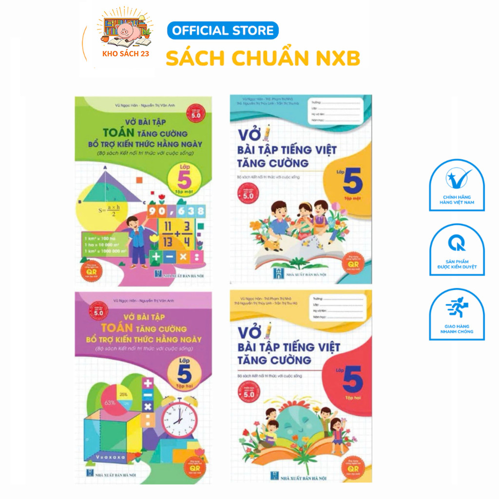 Sách - [Lớp 5 - Kết nối tri thức] - (Bộ 4 quyển ): Vở bài tập Toán, Tiếng Việt tăng cường lớp 5 (tập 1, tập 2)