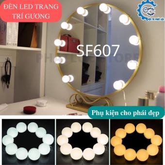 Bộ 10 Bóng Đèn Led Gắn Gương Bàn Trang Điểm, Dán Trang Trí Gương SF607 - Tăng Giảm Ánh Sáng 9 Chế Độ - 3 Màu